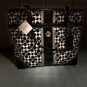 B&W & baby blue Coach Purse